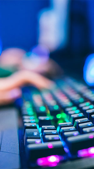 A colorfully lit keyboard.