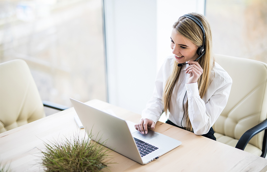 A young professional on a video conference.