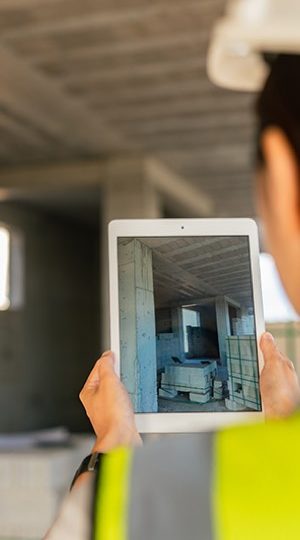 A construction worker using a tablet.