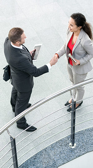 A man and a woman shaking hands.