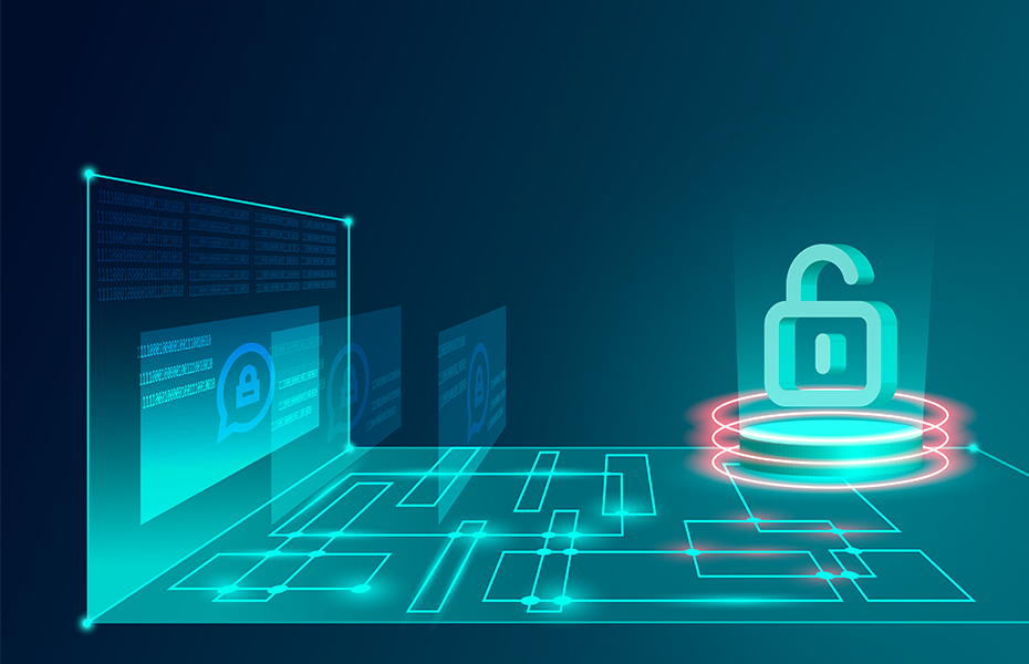 Graphic with a glowing cybersecurity lock