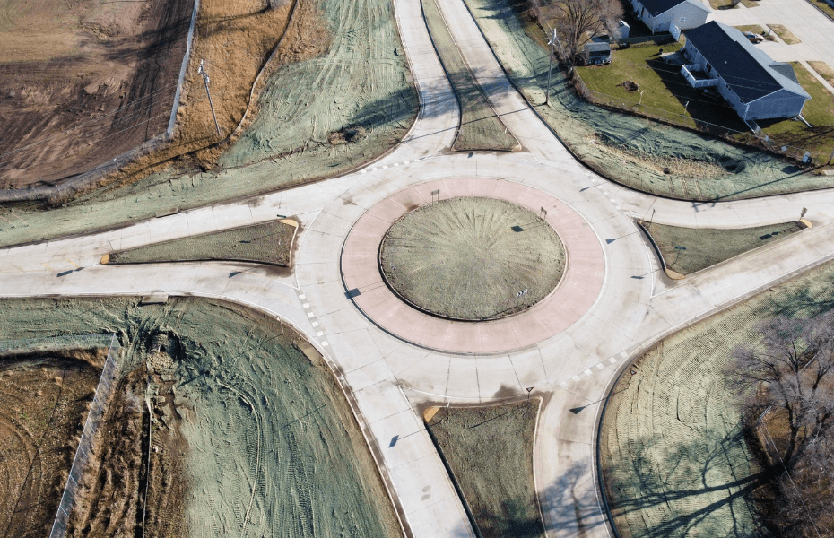 Aerial view of road construction planning